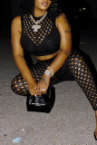 Black Sexy Solid Hollowed Out Patchwork O Neck Sleeveless Two Pieces