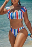 Multicolor Fashion Sexy Striped Print Basic Swimwears