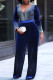 Blue Fashion Casual Patchwork Hot Drill V Neck Regular Jumpsuits