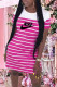 Rose Red Fashion Casual Striped Patchwork O Neck One Step Skirt Dresses