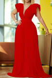 Pink Fashion Sexy Solid Fold V Neck Evening Dress