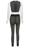Black Sexy Solid Hollowed Out Patchwork O Neck Sleeveless Two Pieces