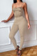 Apricot Fashion Sexy Solid Patchwork Backless Spaghetti Strap Skinny Jumpsuits