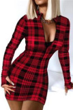 Leopard Print Fashion Casual Print Basic Zipper Collar Long Sleeve Dresses
