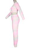 Pink Casual Print Patchwork Frenulum Long Sleeve Two Pieces