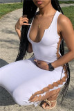White Fashion Sexy Solid Hollowed Out V Neck Vest Dress