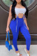 Blue Sexy Solid Patchwork Frenulum O Neck Skinny Jumpsuits