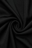 Black Casual Solid Patchwork Slit V Neck Straight Plus Size Dresses