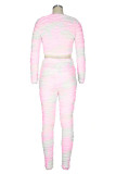 Pink Casual Print Patchwork Frenulum Long Sleeve Two Pieces