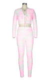 Pink Casual Print Patchwork Frenulum Long Sleeve Two Pieces