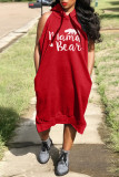 Red Casual Print Patchwork Hooded Collar Straight Dresses