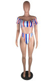Multicolor Fashion Sexy Striped Print Basic Swimwears
