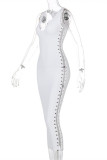 White Fashion Sexy Solid Hollowed Out V Neck Vest Dress