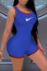 Blue Fashion Casual Embroidery Patchwork U Neck Rompers