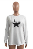 White Fashion Casual Print Basic O Neck Long Sleeve Dresses