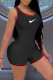Black Fashion Casual Embroidery Patchwork U Neck Rompers