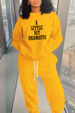 Yellow Fashion Sportswear Print Letter O Neck Tops