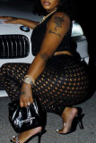 Black Sexy Solid Hollowed Out Patchwork O Neck Sleeveless Two Pieces