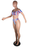 Multicolor Fashion Sexy Striped Print Basic Swimwears
