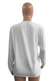 White Fashion Casual Print Basic O Neck Long Sleeve Dresses
