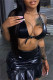 Black Fashion Sexy Solid Bandage Backless Halter Sleeveless Two Pieces