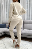 Pink Fashion Casual Solid Patchwork Zipper O Neck Long Sleeve Two Pieces