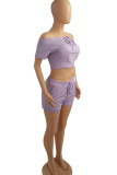 Purple Fashion Casual Solid Bandage Off the Shoulder Short Sleeve Two Pieces