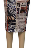Multicolor Casual Print Patchwork Zipper O Neck One Step Skirt Dresses