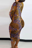 Colour Sexy Print Patchwork Draw String Fold V Neck One Step Skirt Dresses