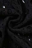 Black Sexy Solid Hollowed Out Patchwork O Neck Sleeveless Two Pieces