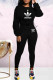 Black Fashion Casual Print Patchwork O Neck Long Sleeve Two Pieces