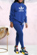 Blue Fashion Casual Print Patchwork O Neck Long Sleeve Two Pieces