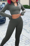 Pink Casual Sportswear Solid Basic Zipper Collar Long Sleeve Two Pieces
