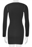 Apricot Fashion Sexy Solid Patchwork O Neck Long Sleeve Dresses