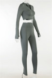 Pink Casual Sportswear Solid Basic Zipper Collar Long Sleeve Two Pieces