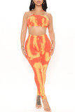 Orange Sexy Casual Print Backless Strapless Sleeveless Two Pieces
