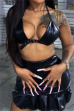Black Fashion Sexy Solid Bandage Backless Halter Sleeveless Two Pieces