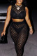 Black Sexy Solid Hollowed Out Patchwork O Neck Sleeveless Two Pieces