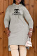 Grey Fashion Casual Letter Patchwork Hooded Collar One Step Skirt Dresses