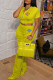 Yellow Fashion Casual Print Fold Hooded Collar Short Sleeve Two Pieces