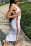 White Fashion Sexy Solid Hollowed Out V Neck Vest Dress