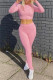 Pink Casual Sportswear Solid Basic Zipper Collar Long Sleeve Two Pieces