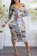Multicolor Casual Print Patchwork Zipper O Neck One Step Skirt Dresses