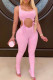 Pink Sexy Solid Patchwork Frenulum O Neck Skinny Jumpsuits