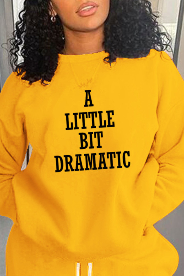 Yellow Fashion Sportswear Print Letter O Neck Tops