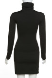 Blue Sexy Street Print Patchwork Slit Turtleneck Long Sleeve Two Pieces
