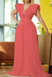 Pink Fashion Sexy Solid Fold V Neck Evening Dress
