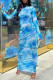 Blue Fashion Sexy Print Basic Hooded Collar Long Sleeve Dresses