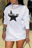 White Fashion Casual Print Basic O Neck Long Sleeve Dresses