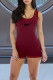 Burgundy Fashion Casual Embroidery Patchwork U Neck Rompers